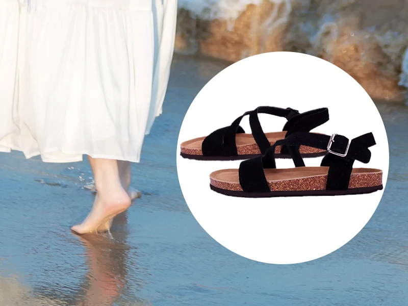 Maidir le strap coigeartaithe búcla sandals footbed na mban