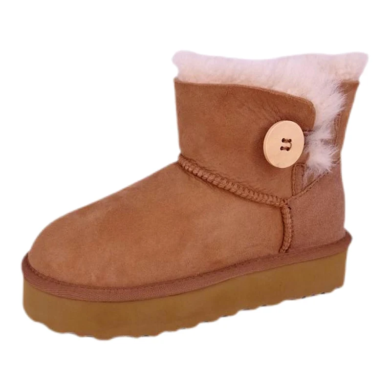 Botas de nieve de gamuza auténtica con botones para mujer