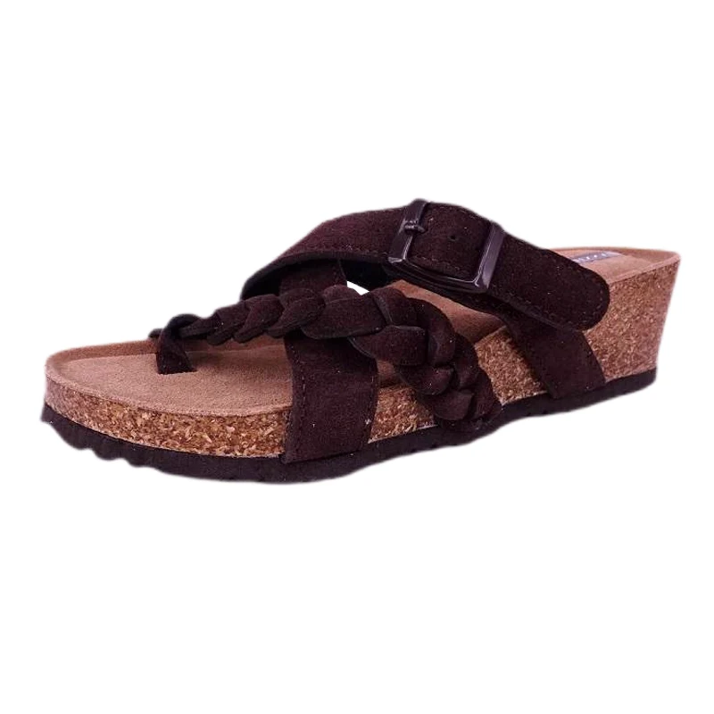 Damen-Sandalen mit Korkfußbett und geflochtenem Keilabsatz