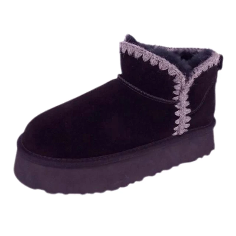 Botas femininas de neve com costura plataforma