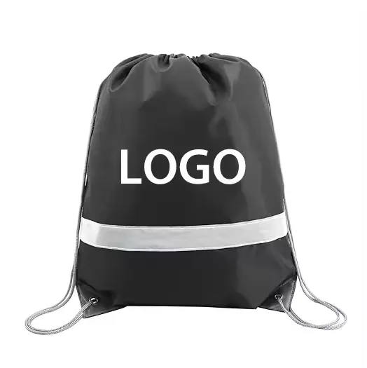 Reflective Strip Polyester Drawstring Bag