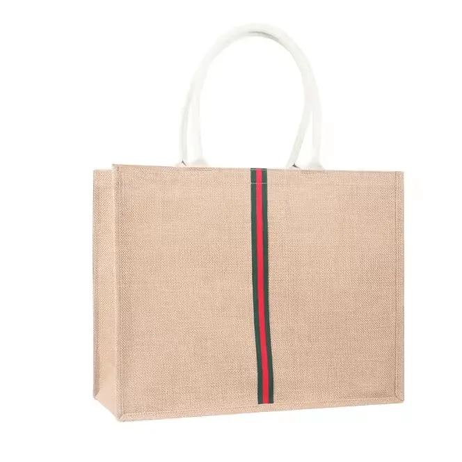 Simple Line Single Shoulder Jute Bag