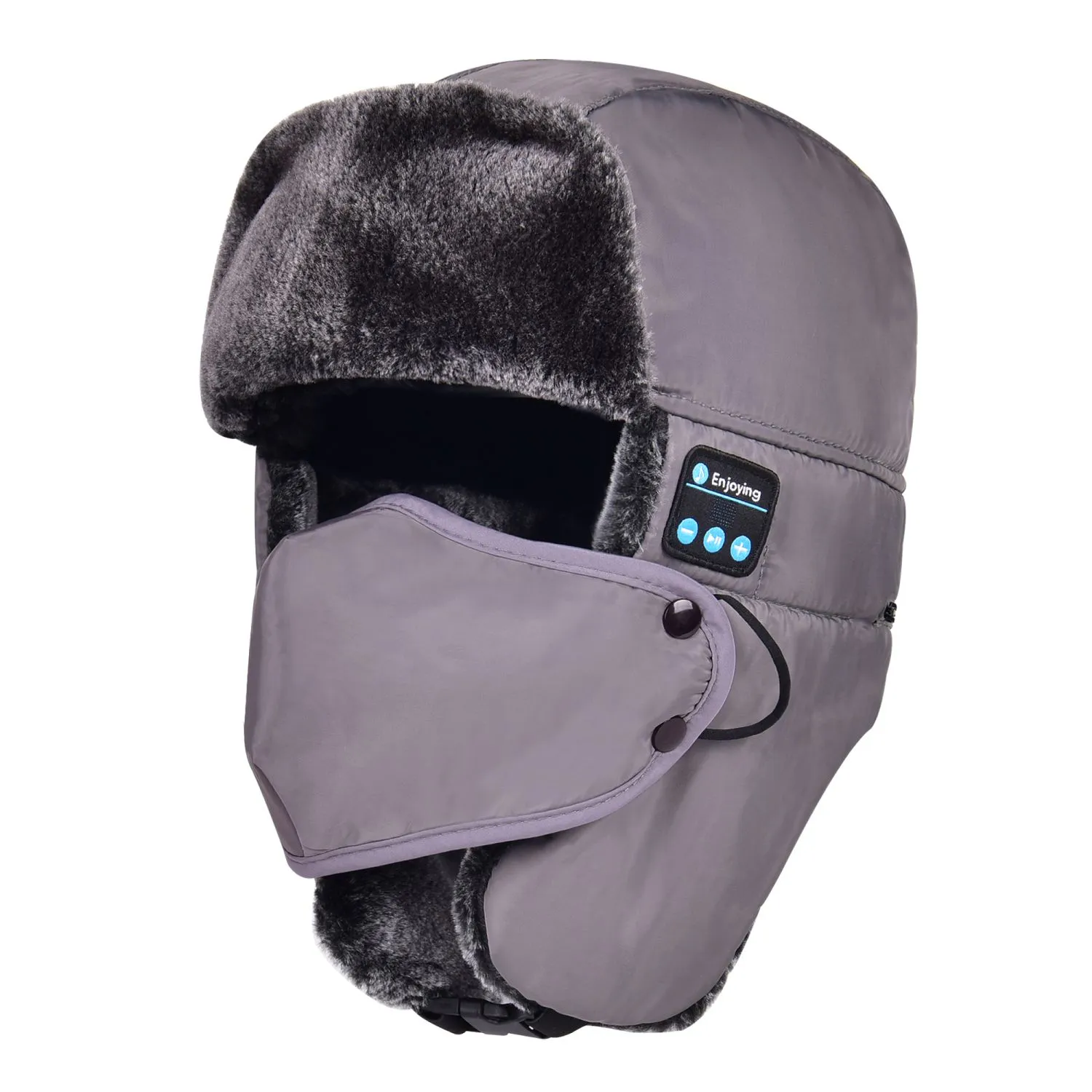 Grey Bluetooth Trapper Hat with Ear Flap Mask