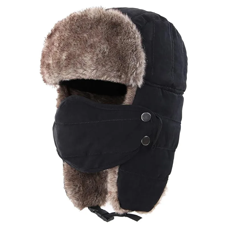 Black Bluetooth Trapper Hat with Ear Flap Mask