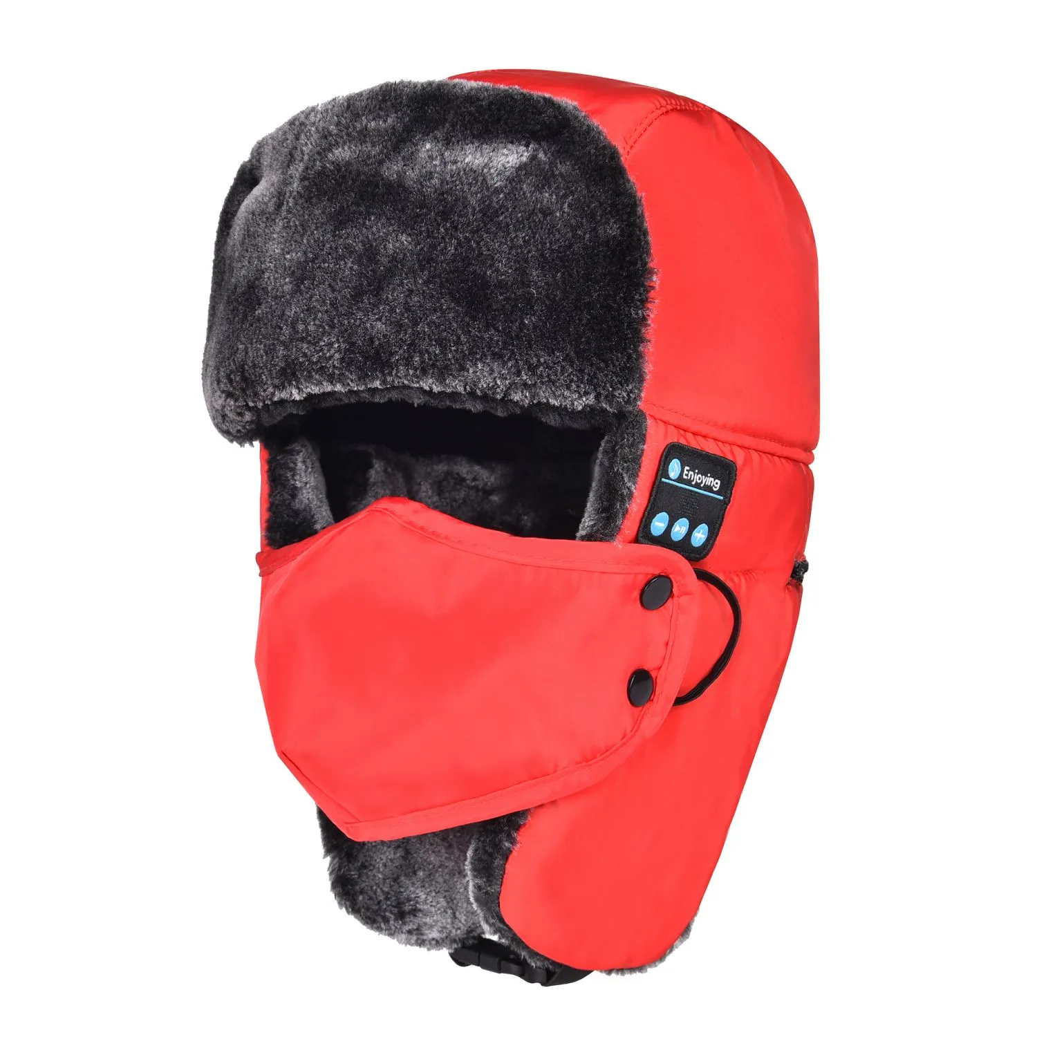 Red Bluetooth Trapper Hat with Ear Flap Mask