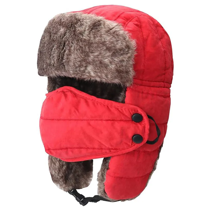 Gorro trampero Bluetooth rojo con máscara con orejeras