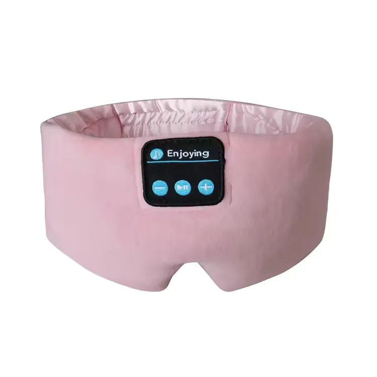 Masque pour les yeux de sommeil Bluetooth en soie, casque de sommeil rose