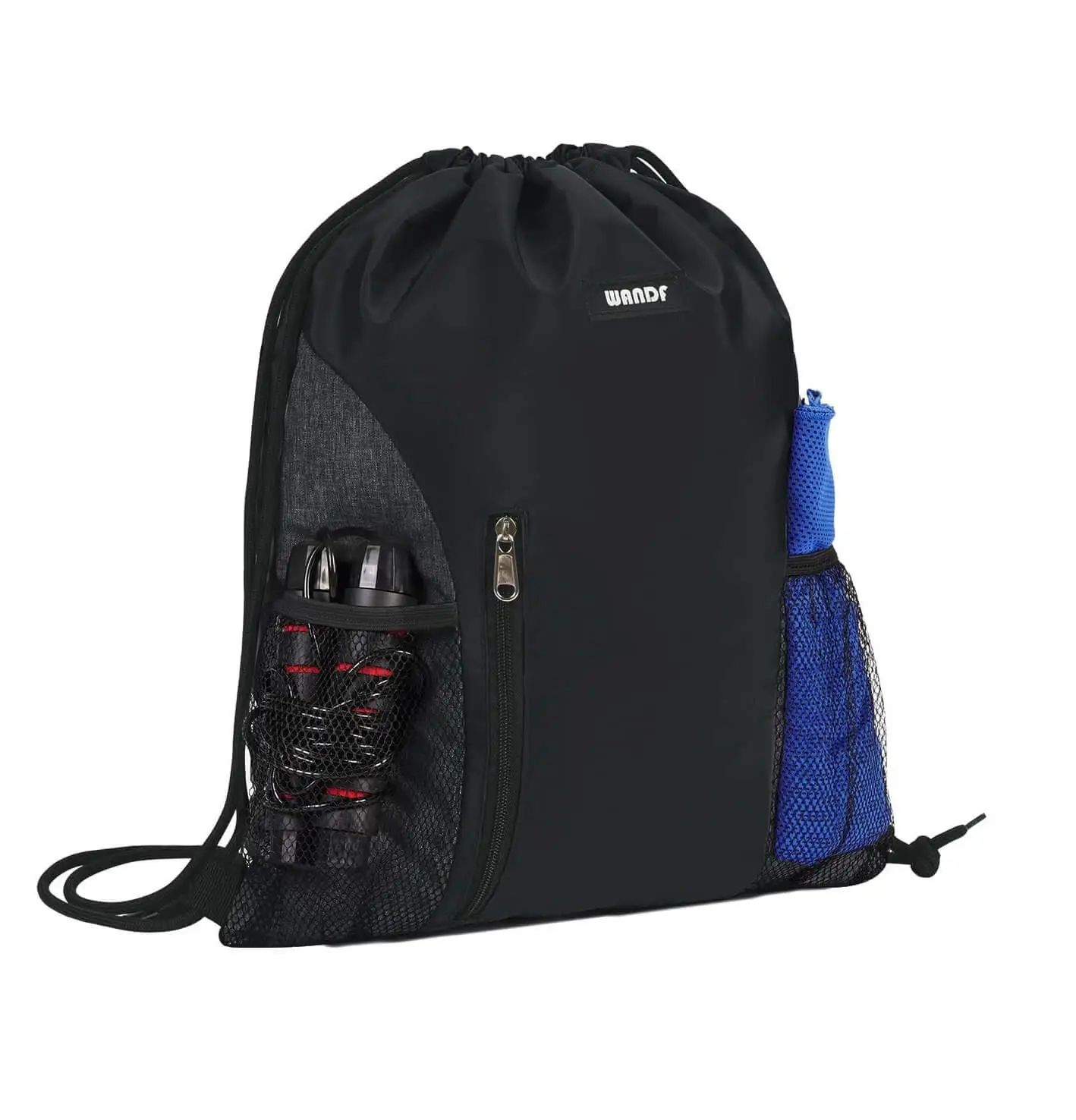 Zaino sportivo nero con coulisse e tasche