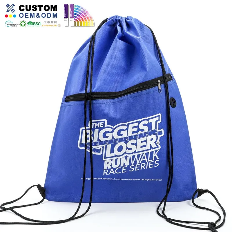 Bolsa com cordão azul com slot para fones de ouvido integrado