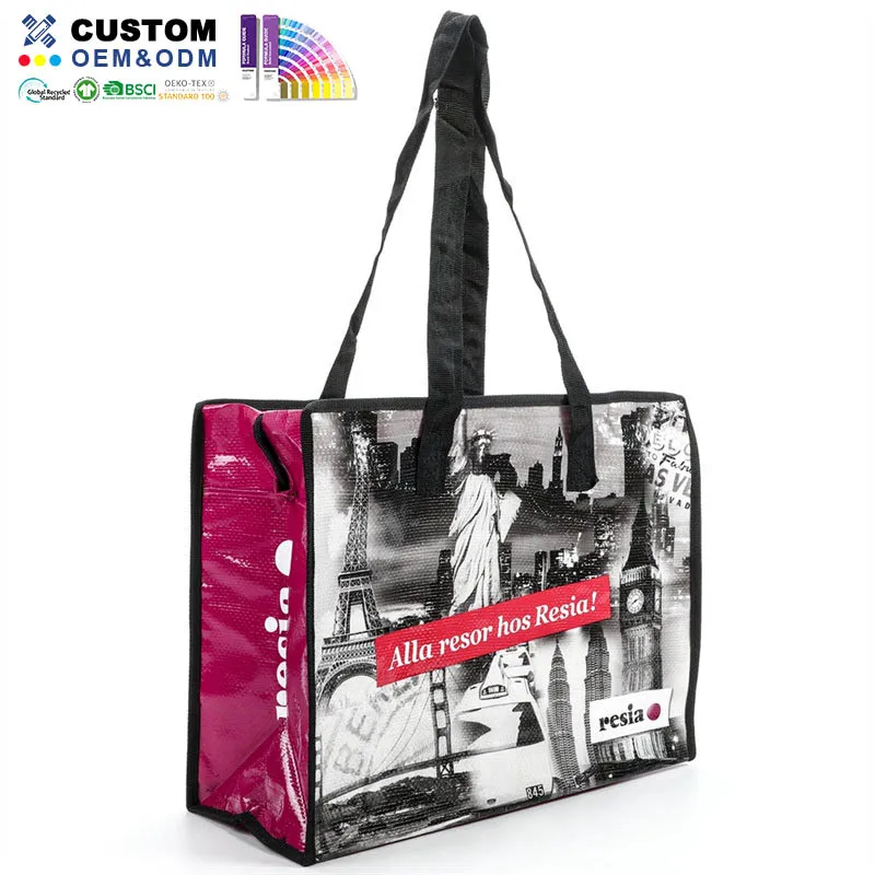 Bolsa con cremallera laminada tejida PP magenta