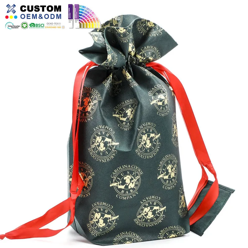 Bolso con cordón no tejido con estampados dorados