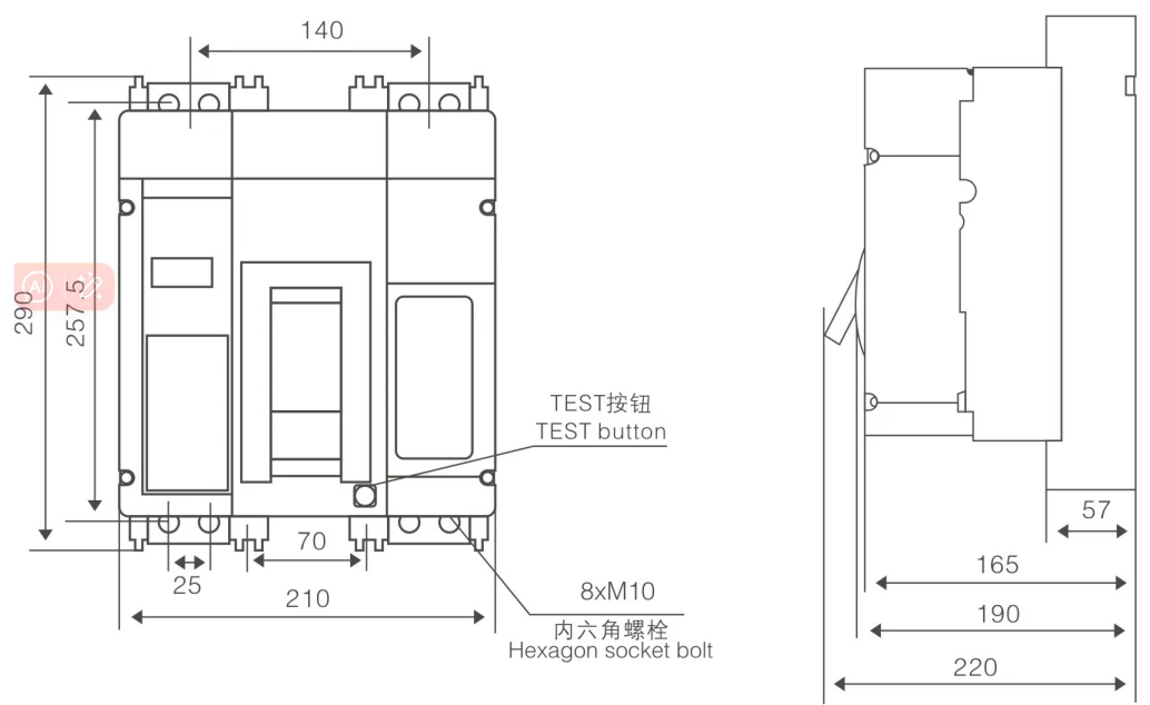 M1- 1 600/2P installation dimensions