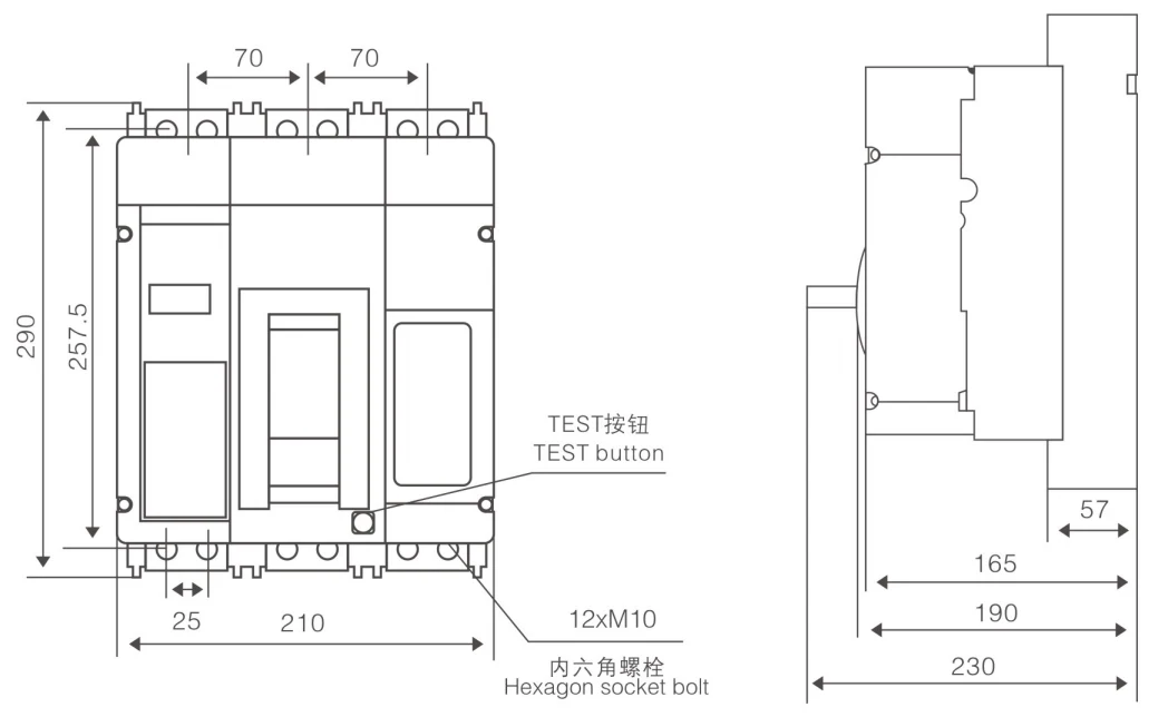 M1- 1 600/3P installation dimensions