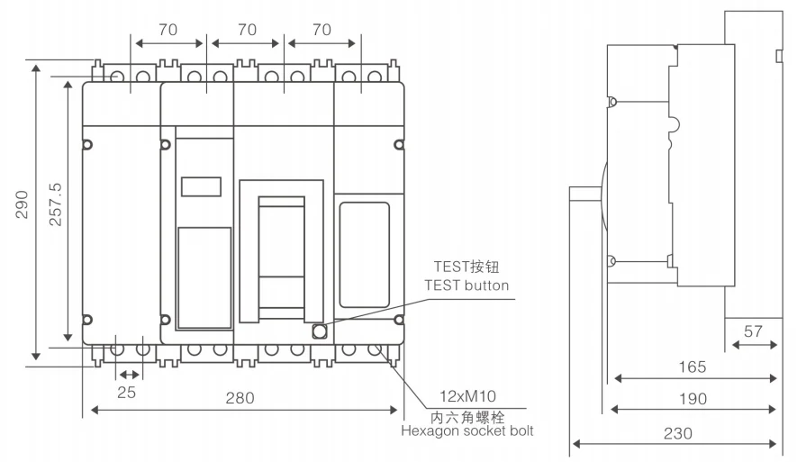 M1- 1600/4P installation dimensions