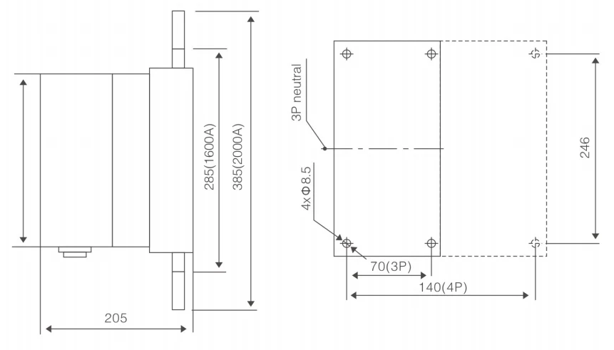 M1- 2000 type installation dimensions