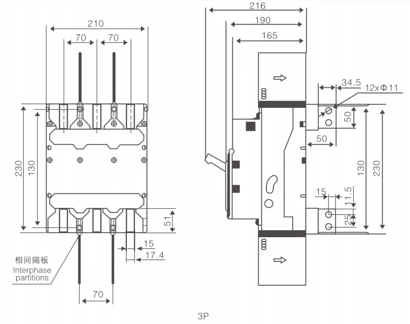 Product dimensions of vertical wiring (R2) behind the board