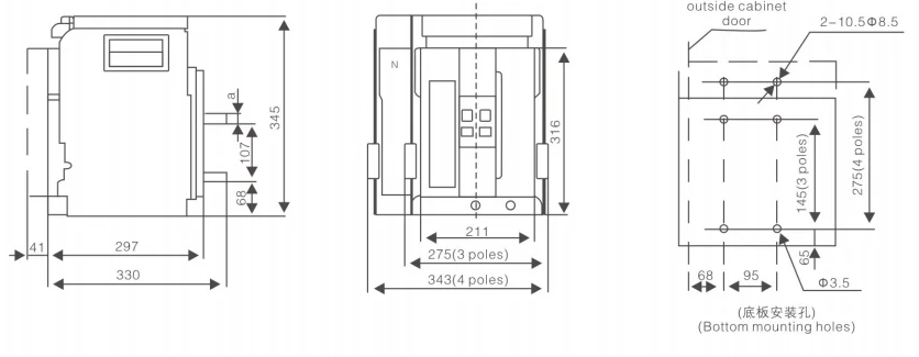 Drawer-type panel rear installation dimensions