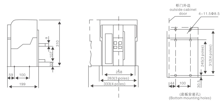 Rear installation dimensions