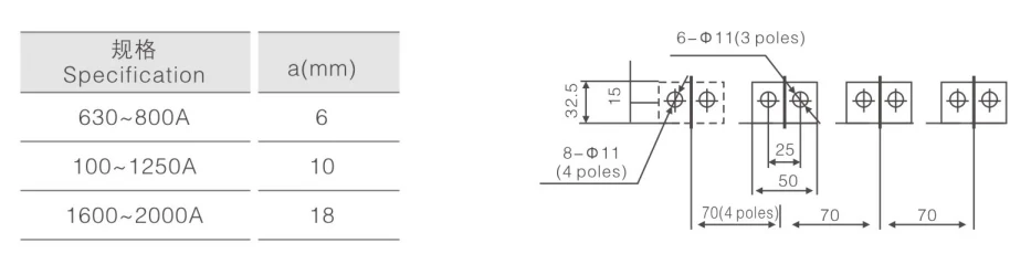 Rear installation dimensions