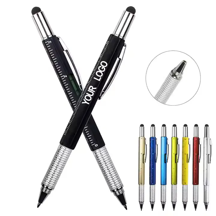 Custom 6 in 1 Tool Multi Function Pen With Logo Wholesale Stylus Multifunction Multitool Multi-function Ballpoint Ball Gifts