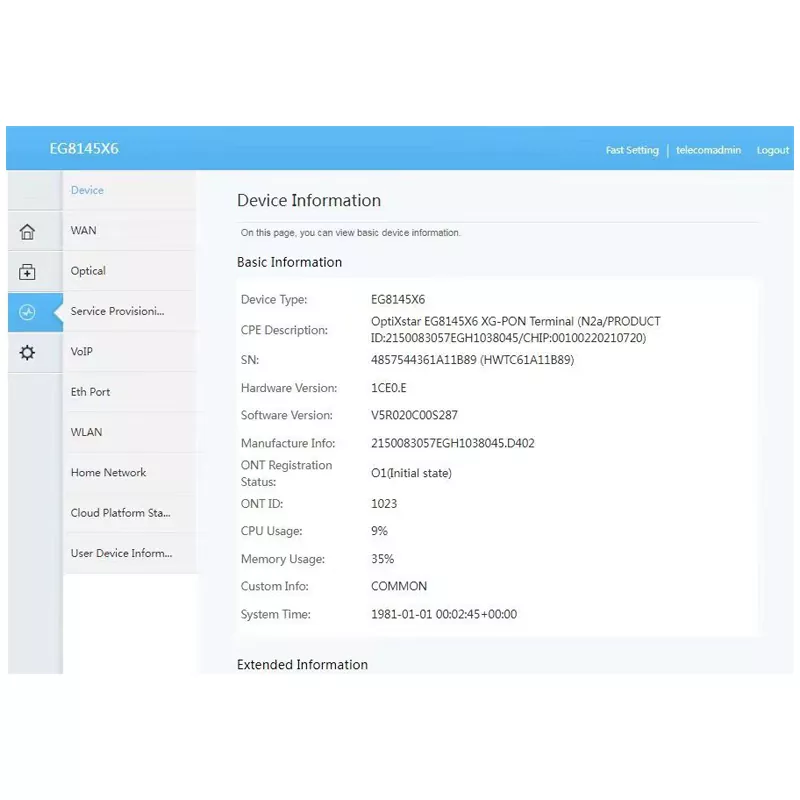 EN8145X6 Dual Band Wifi6 XG-PON ONU ONT