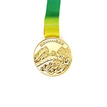 Gold plated frosted engraved landscape medal