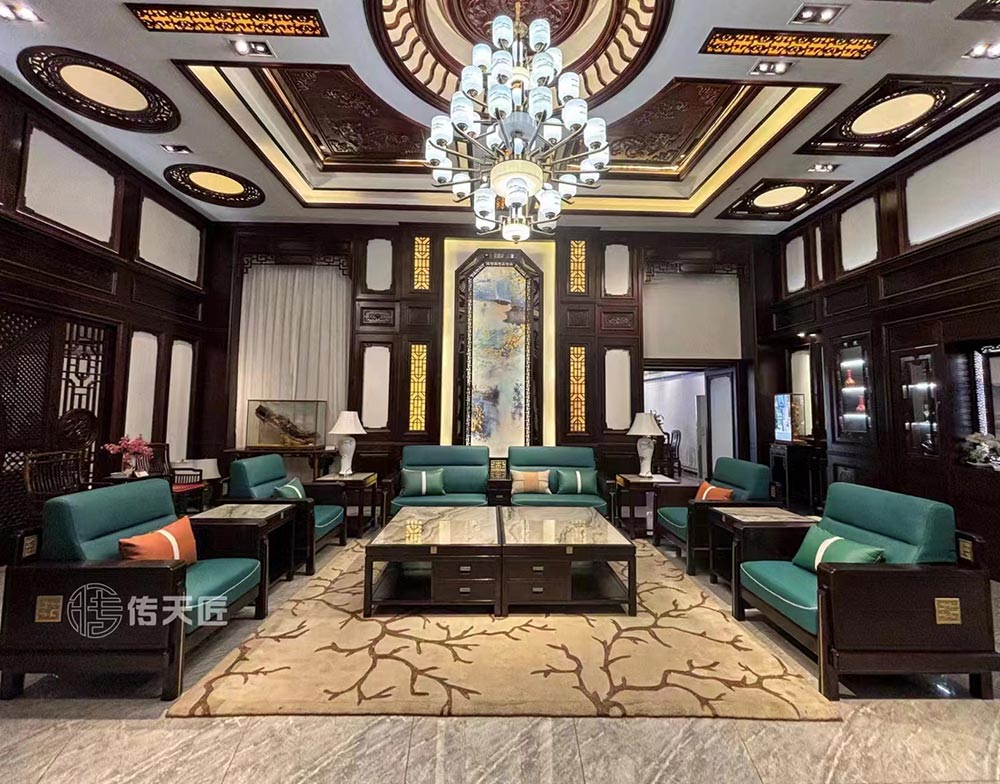 Living Room Solid Wood Sofa New Chinese Style Set