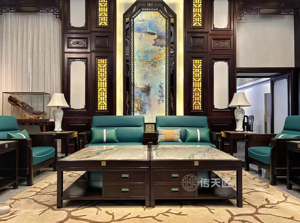 Living Room Solid Wood Sofa New Chinese Style Set