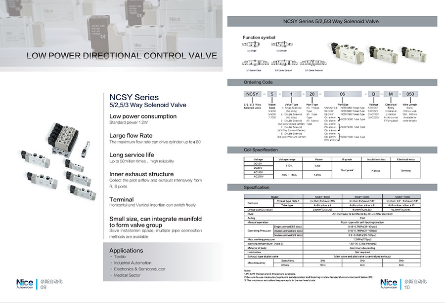 5/2 Or 5/3 Way Low Power Solenoid Valves