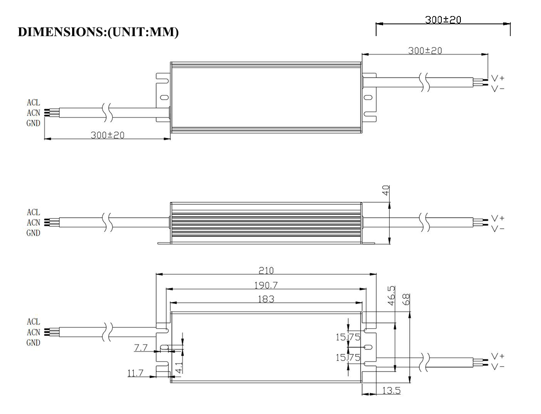 200w 24v led driver size