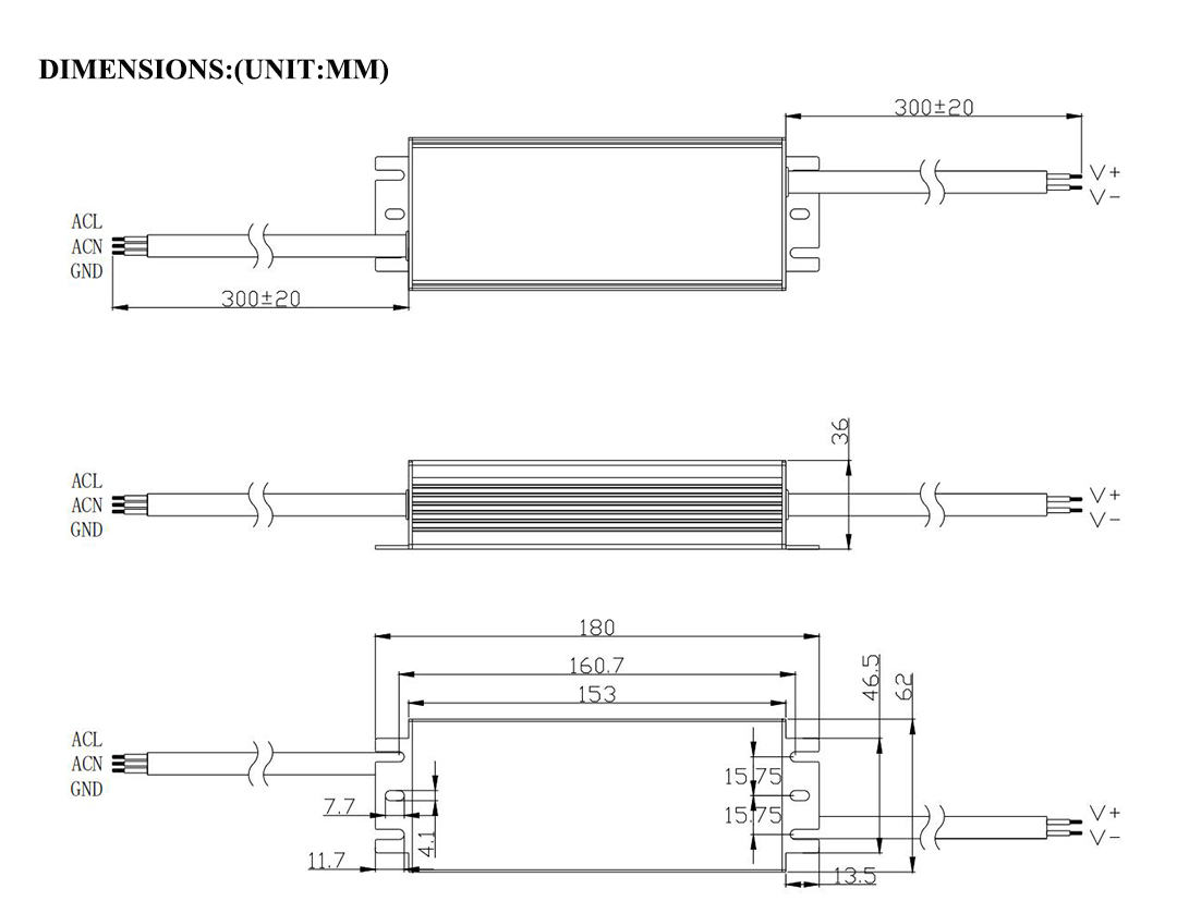 Size of 12v 100w constant voltage led driver