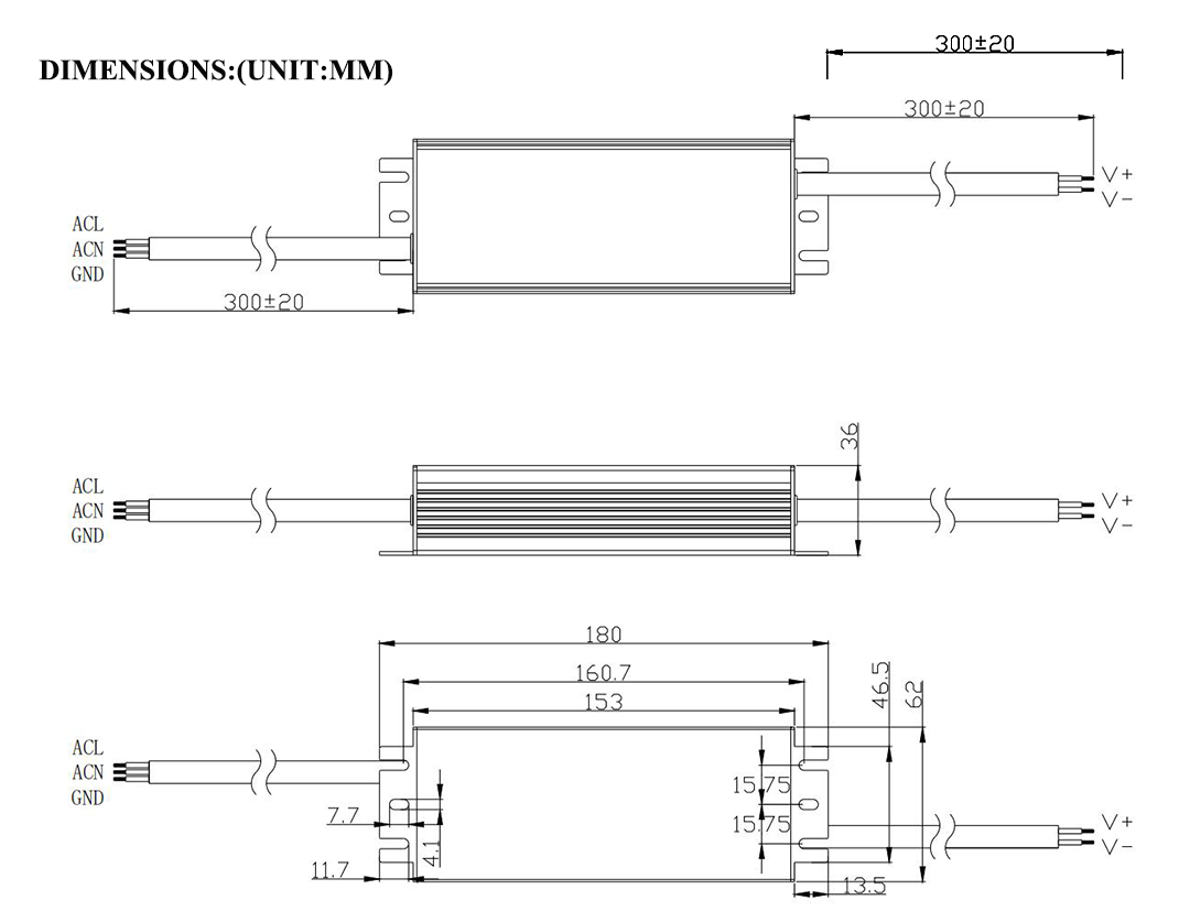 Size of 24v 100w constant voltage led driver