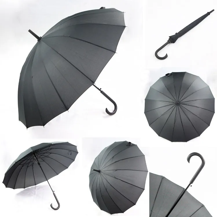 Black 16 Ribs Men Umbrella Long Shaft